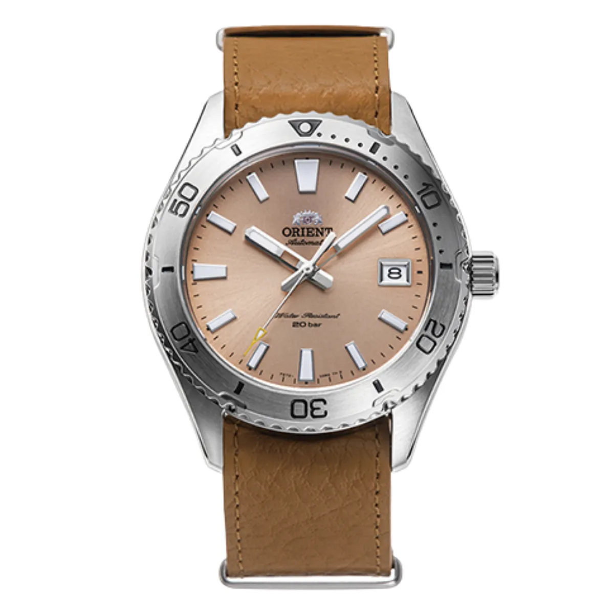 Orient RA-AC0Q05P Mako 40 Automatic Orange Dial Leather Mens Watch