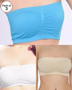 Pack of 3 - Strapless Sports Bra - Soft & Non Padded Bra - Mix Colours