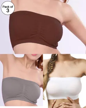 Pack of 3 - Strapless Sports Bra - Soft & Non Padded Bra - Mix Colours
