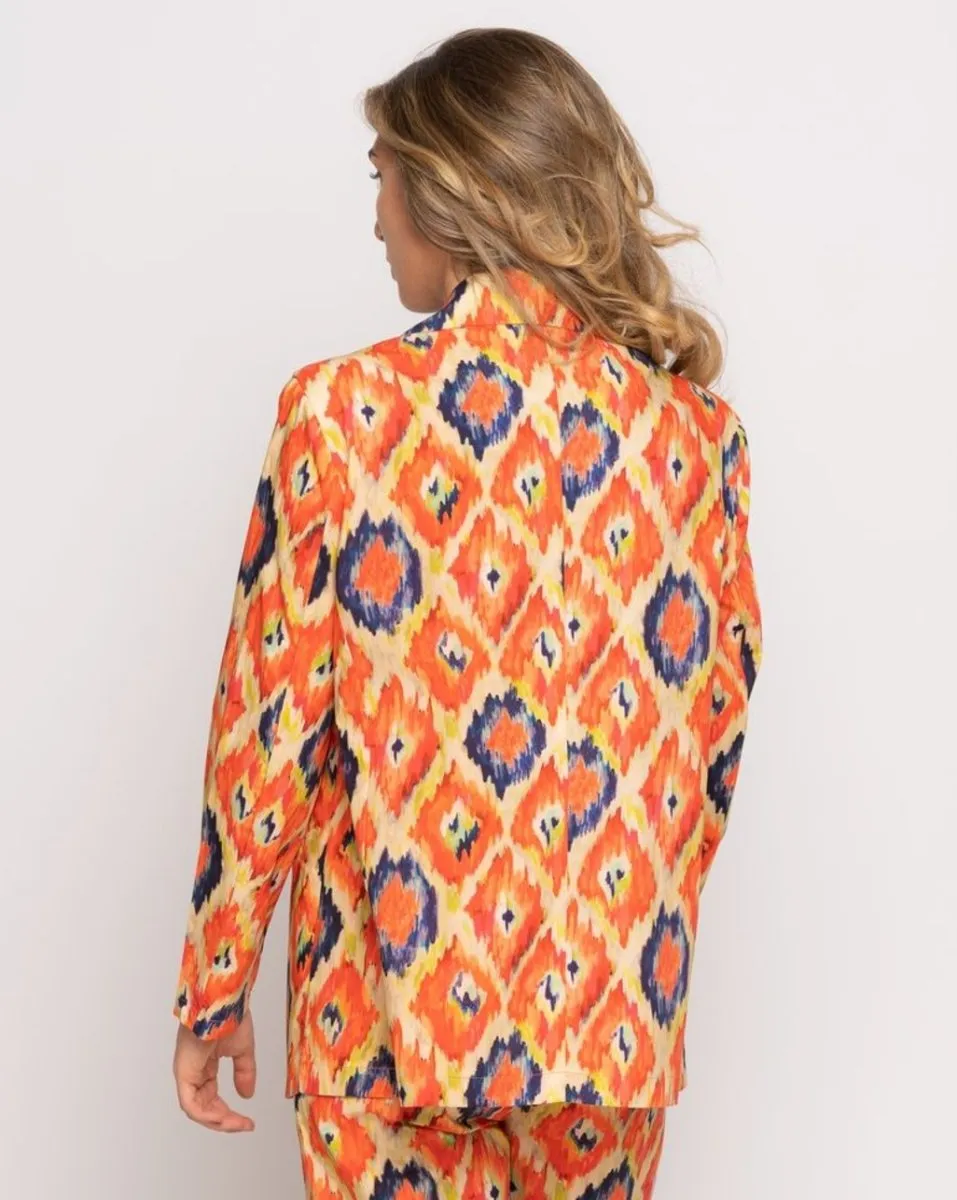 Painterly Diamond Tile Single-Button Blazer