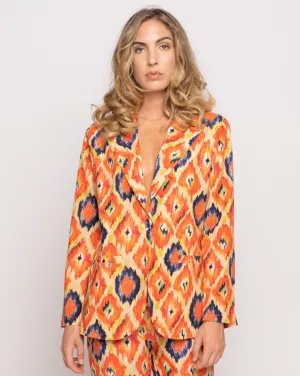 Painterly Diamond Tile Single-Button Blazer