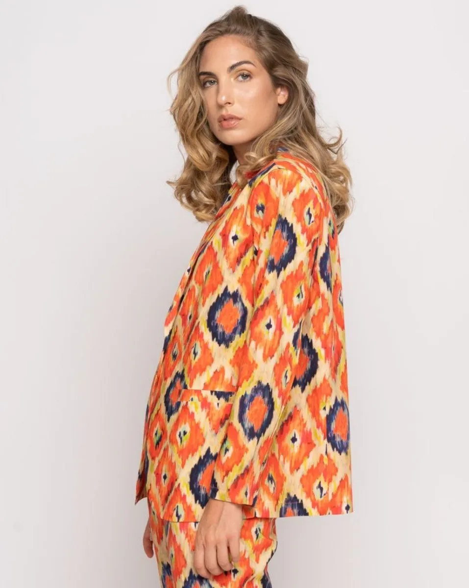 Painterly Diamond Tile Single-Button Blazer
