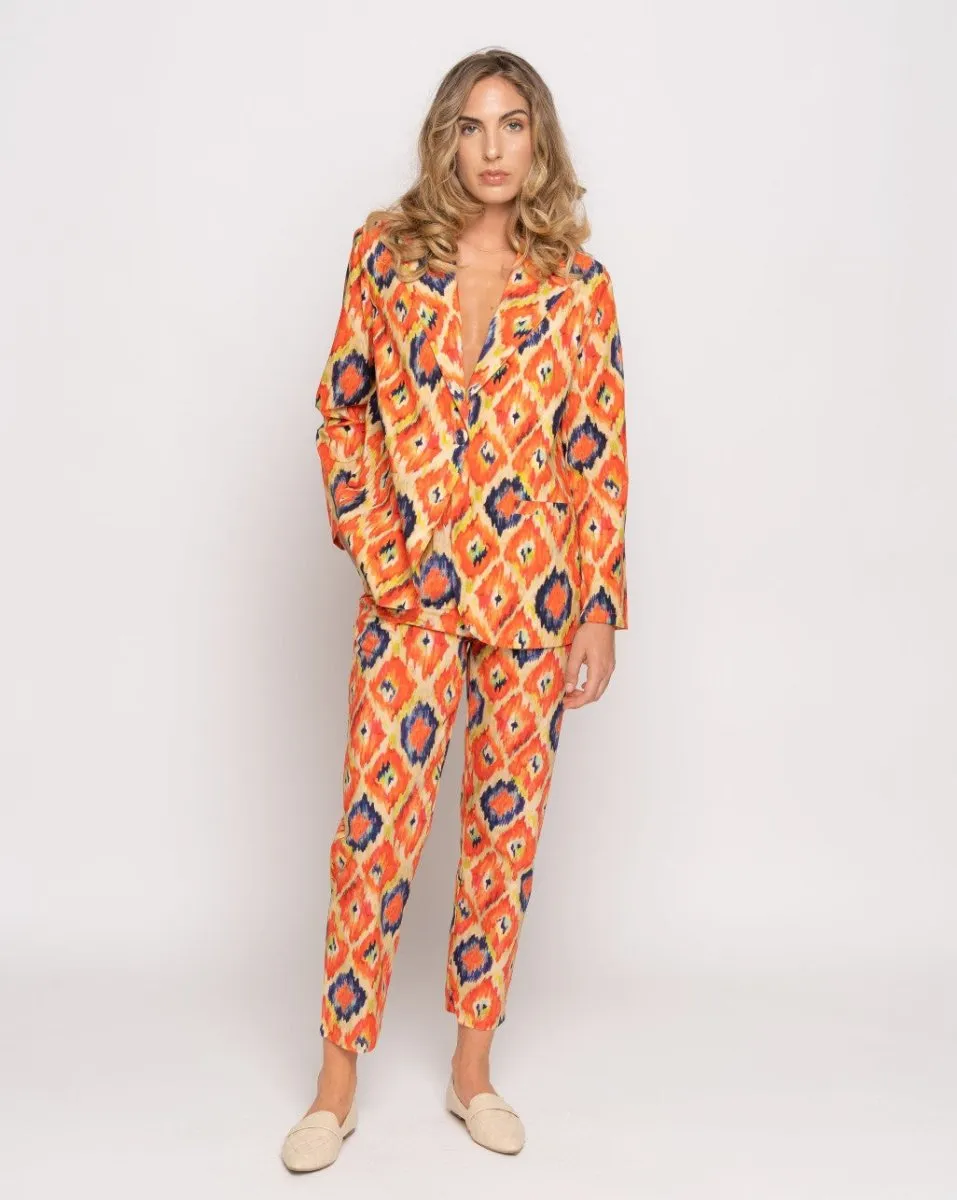 Painterly Diamond Tile Single-Button Blazer