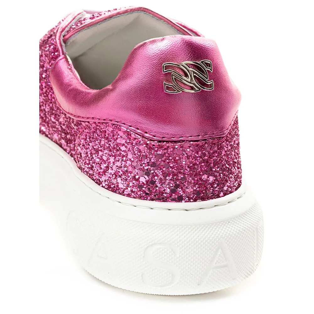 Pink Fabric And Leather Sneaker