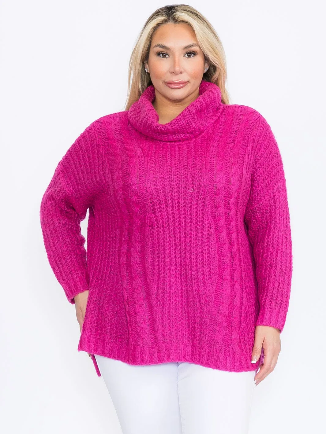 PLUS SIZE LONG SLEEVES PULLOVER TURTLE NECK SWEATER