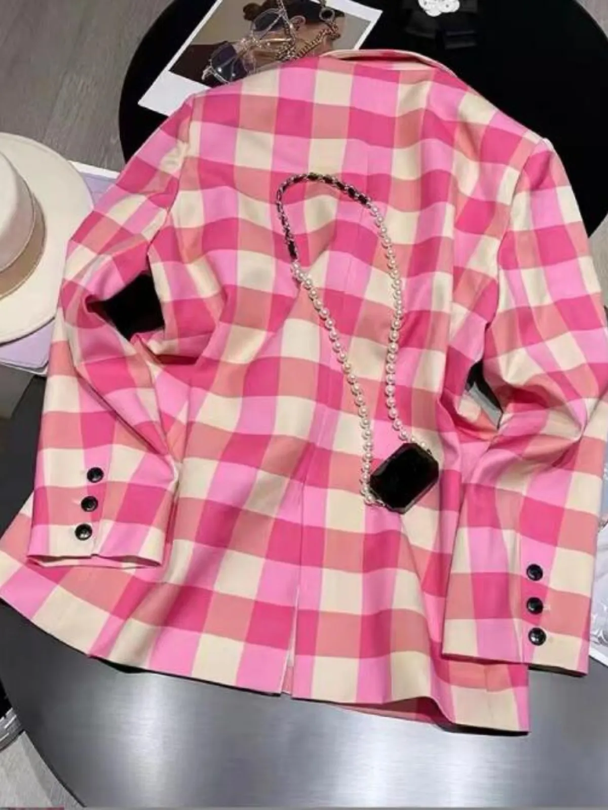 Preppy In Pink Gingham Blazer
