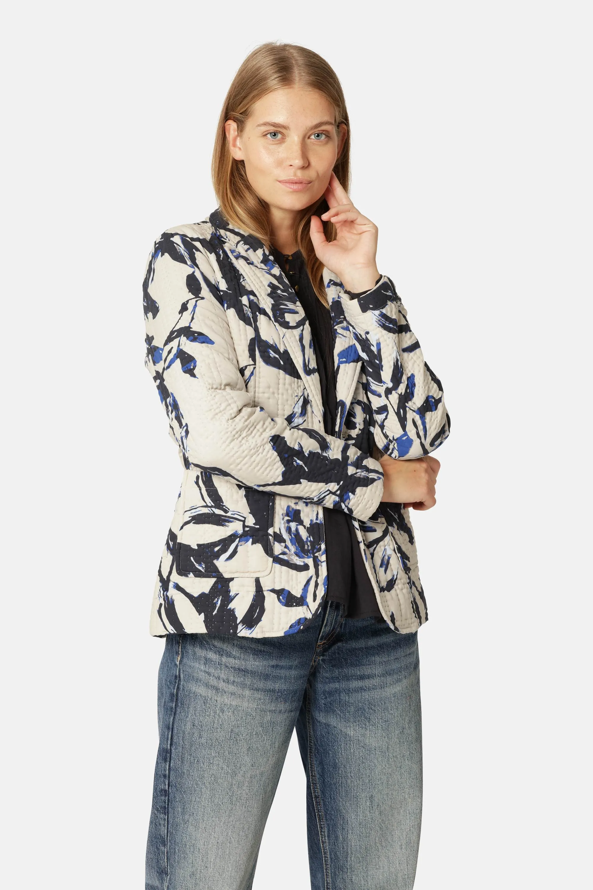 Quiltad Blazer - Beige Artsy Stroke Flower