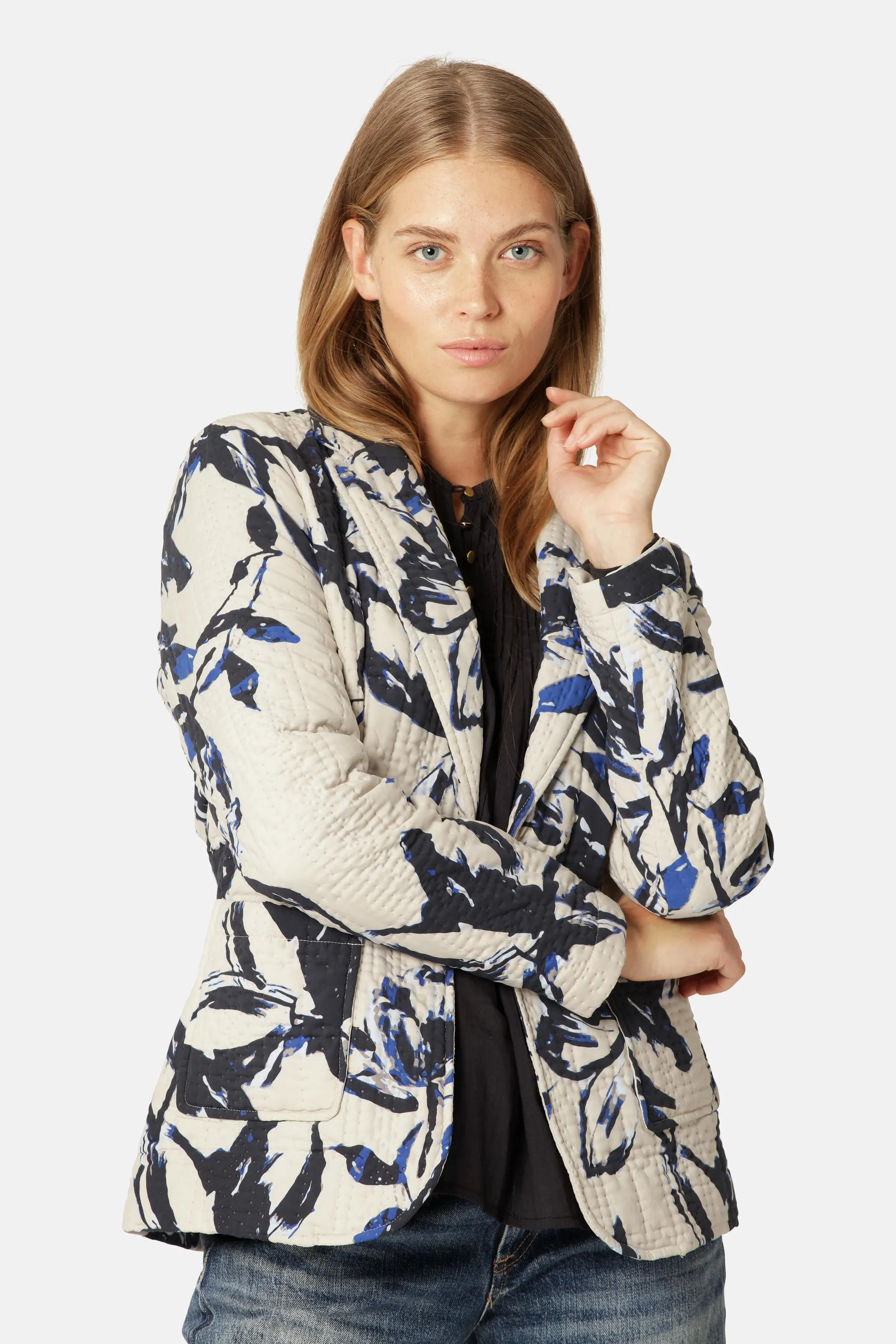 Quiltad Blazer - Beige Artsy Stroke Flower