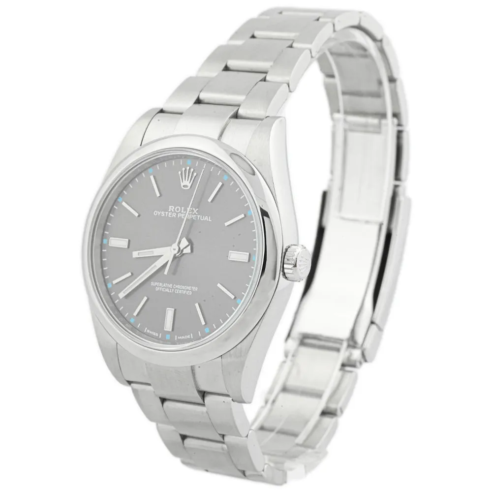 Rolex Men's Oyster Perpetual Stainless Steel 39mm Rhodium Stick Dial Watch Reference #: 114300