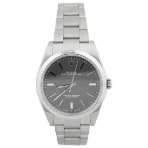 Rolex Men's Oyster Perpetual Stainless Steel 39mm Rhodium Stick Dial Watch Reference #: 114300