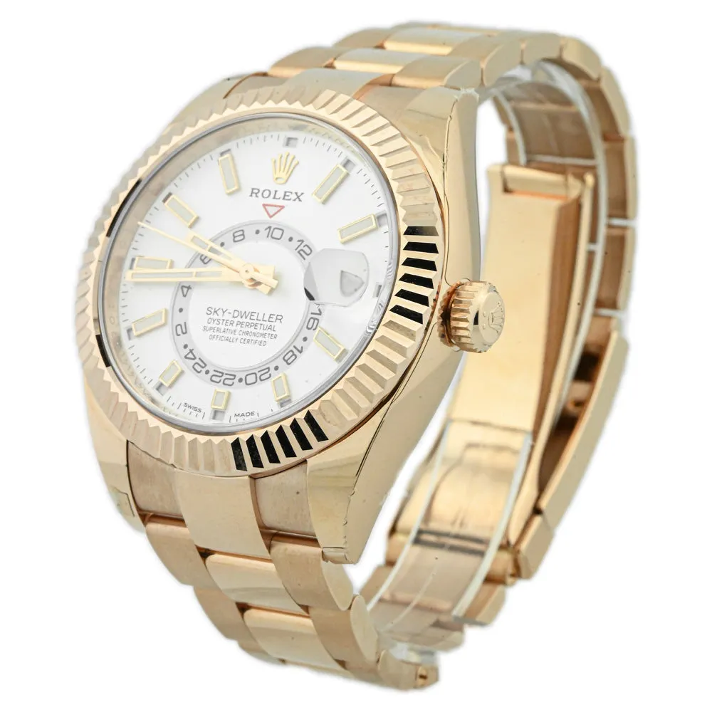 Rolex Men's Sky-Dweller 18K Rose Gold 42mm White Stick Dial Watch Reference #: 326935