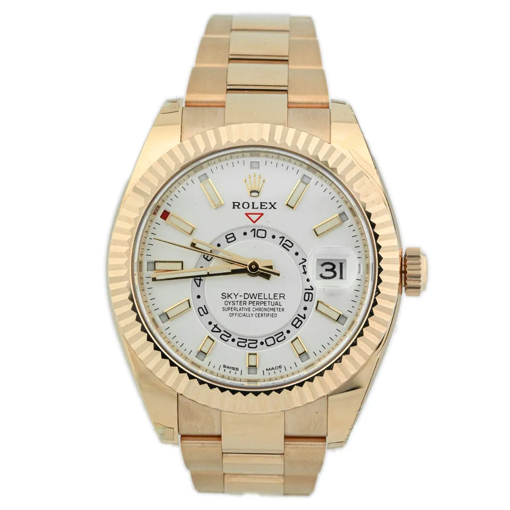 Rolex Men's Sky-Dweller 18K Rose Gold 42mm White Stick Dial Watch Reference #: 326935