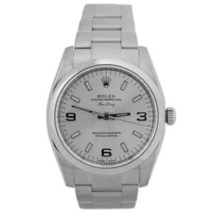 Rolex Unisex Air-King Stainless Steel 34mm Silver Stick & Arabic Numeral Dial Watch Reference #: 114200