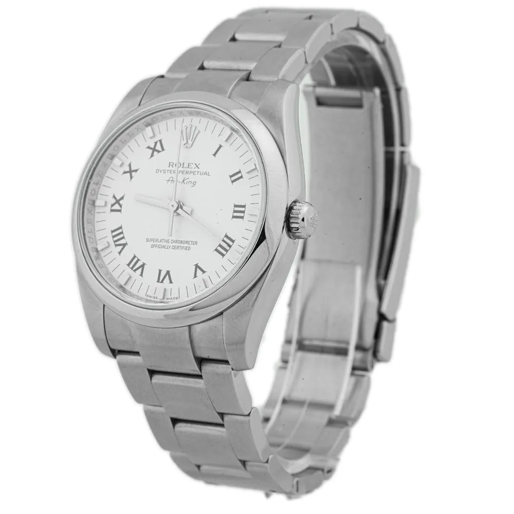 Rolex Unisex Air-King Stainless Steel 34mm White Roman Dial Watch Reference #: 114200