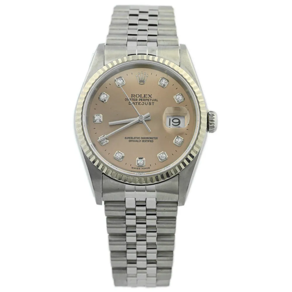 Rolex Unisex Datejust Stainless Steel 36mm Rose Diamond Dot Dial Watch Reference #: 16234