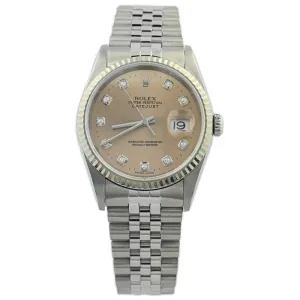 Rolex Unisex Datejust Stainless Steel 36mm Rose Diamond Dot Dial Watch Reference #: 16234