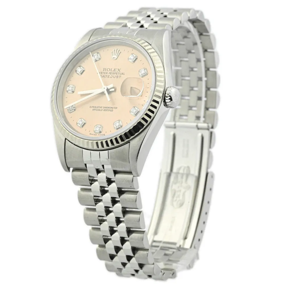 Rolex Unisex Datejust Stainless Steel 36mm Rose Diamond Dot Dial Watch Reference #: 16234