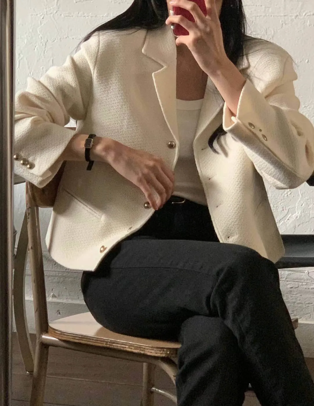 SACHI WOOL ALPACA CROP BLAZER IVORY