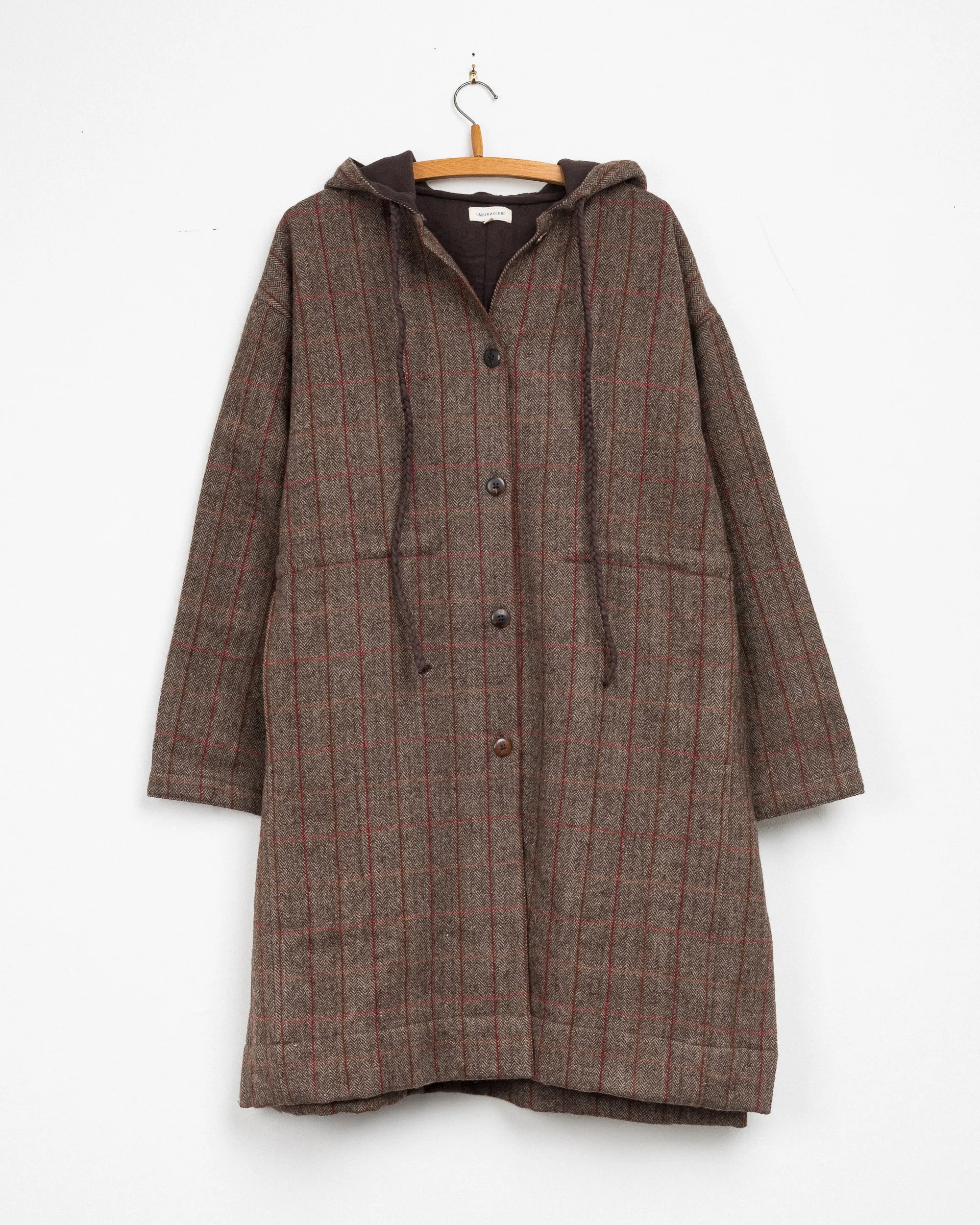Samaya Hooded Coat in Camel Plaid