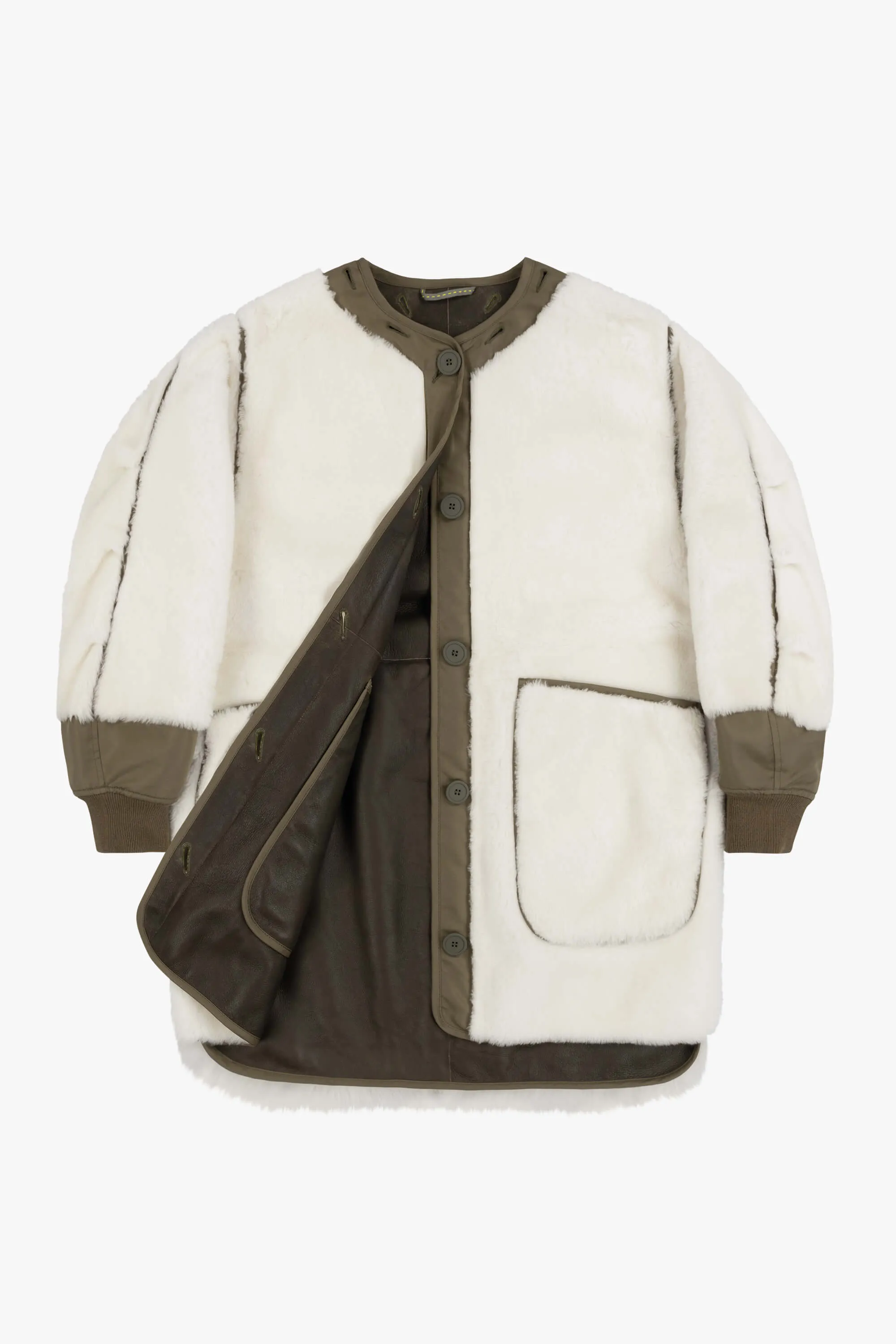 Shearling Coat - Ivory / Dark Olive