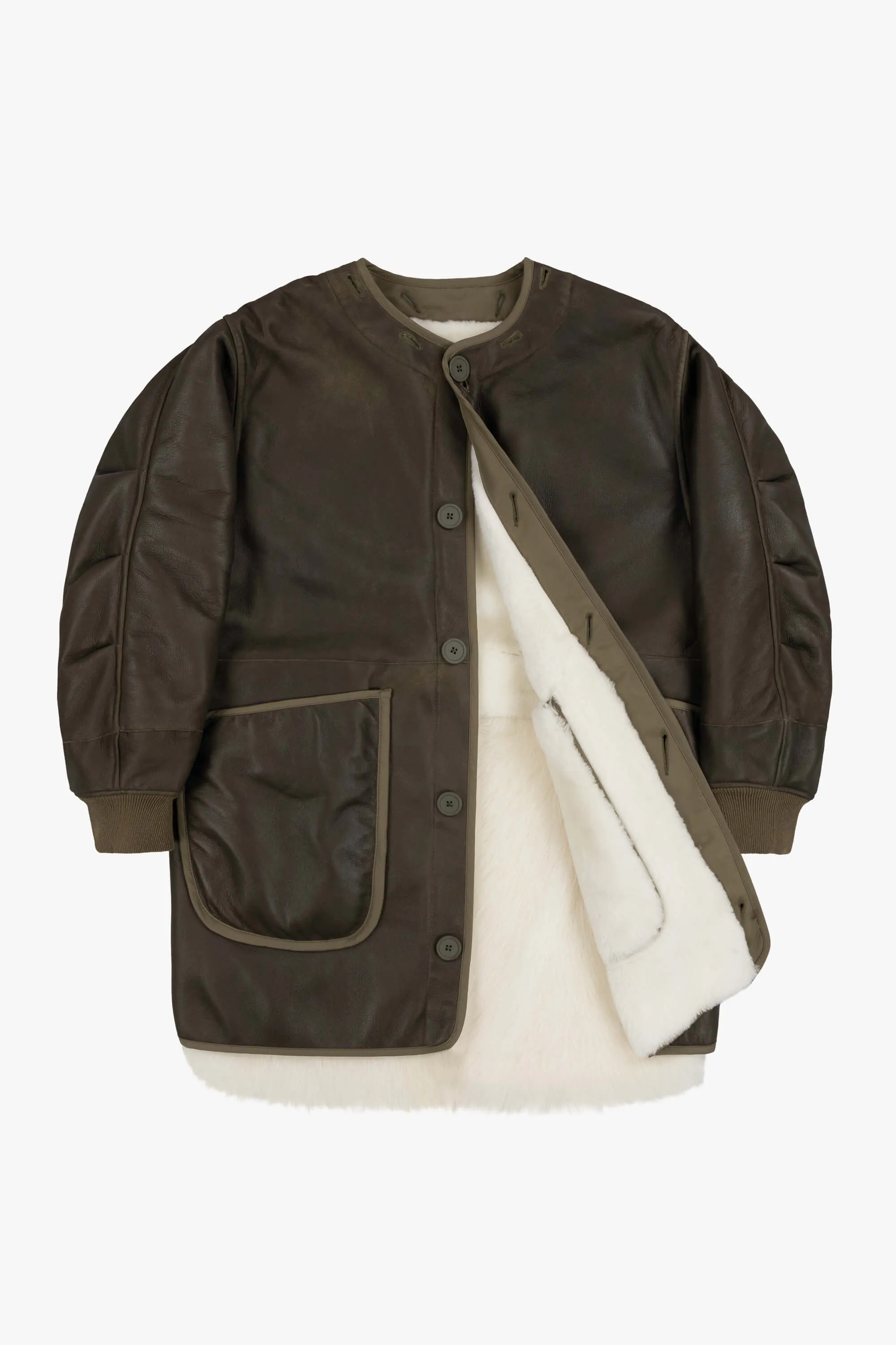 Shearling Coat - Ivory / Dark Olive
