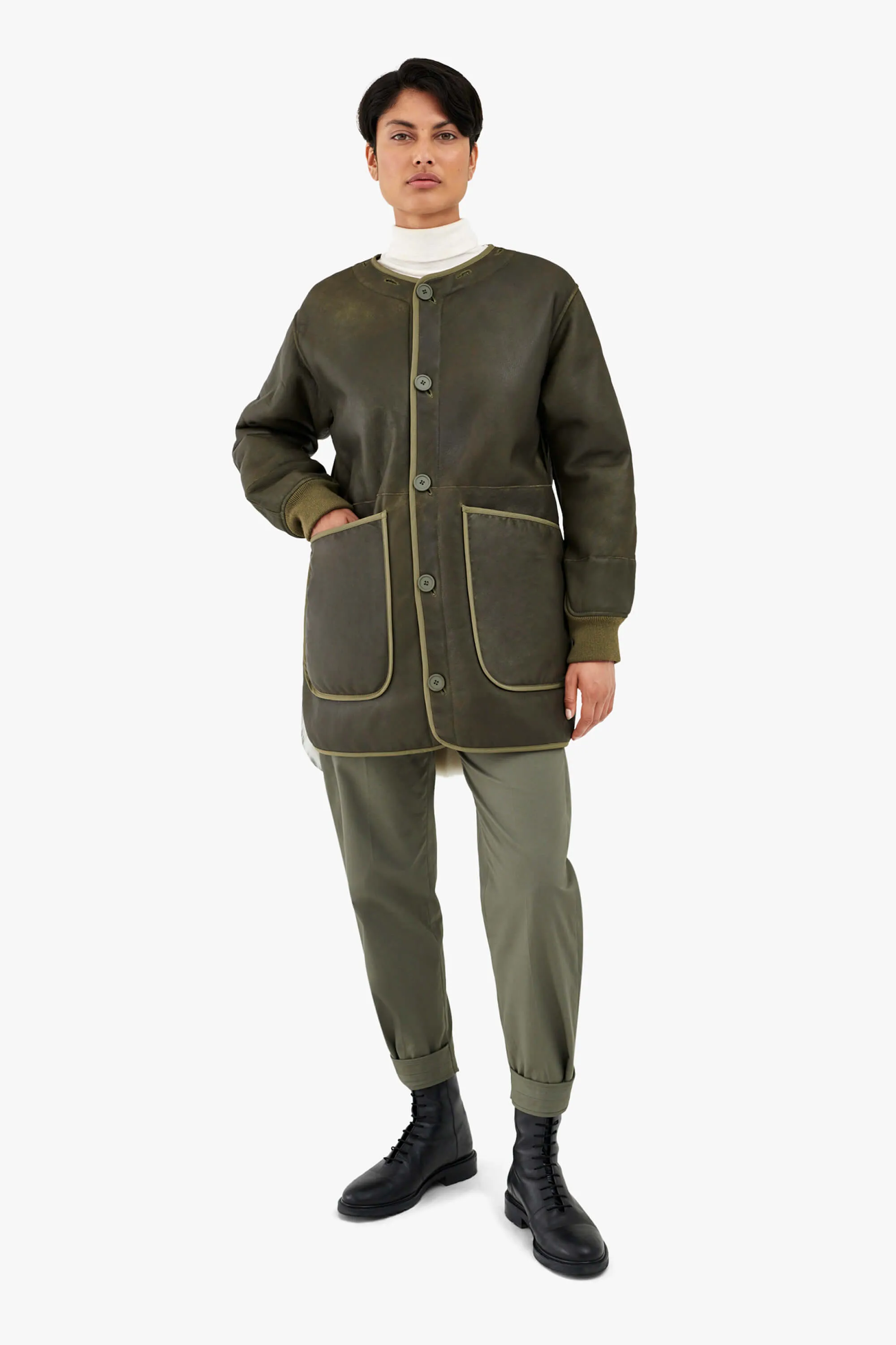 Shearling Coat - Ivory / Dark Olive
