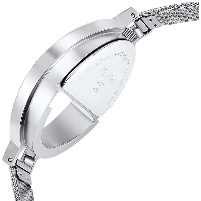 Silver Round "e-Shape" Stainless Steel with White MOP and Mesh Band Watch  For Women - Heloisa 76120312