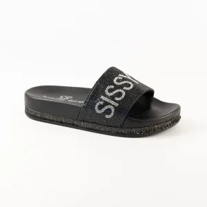Sissy Boy Branded Bling Slide Black - Sh921