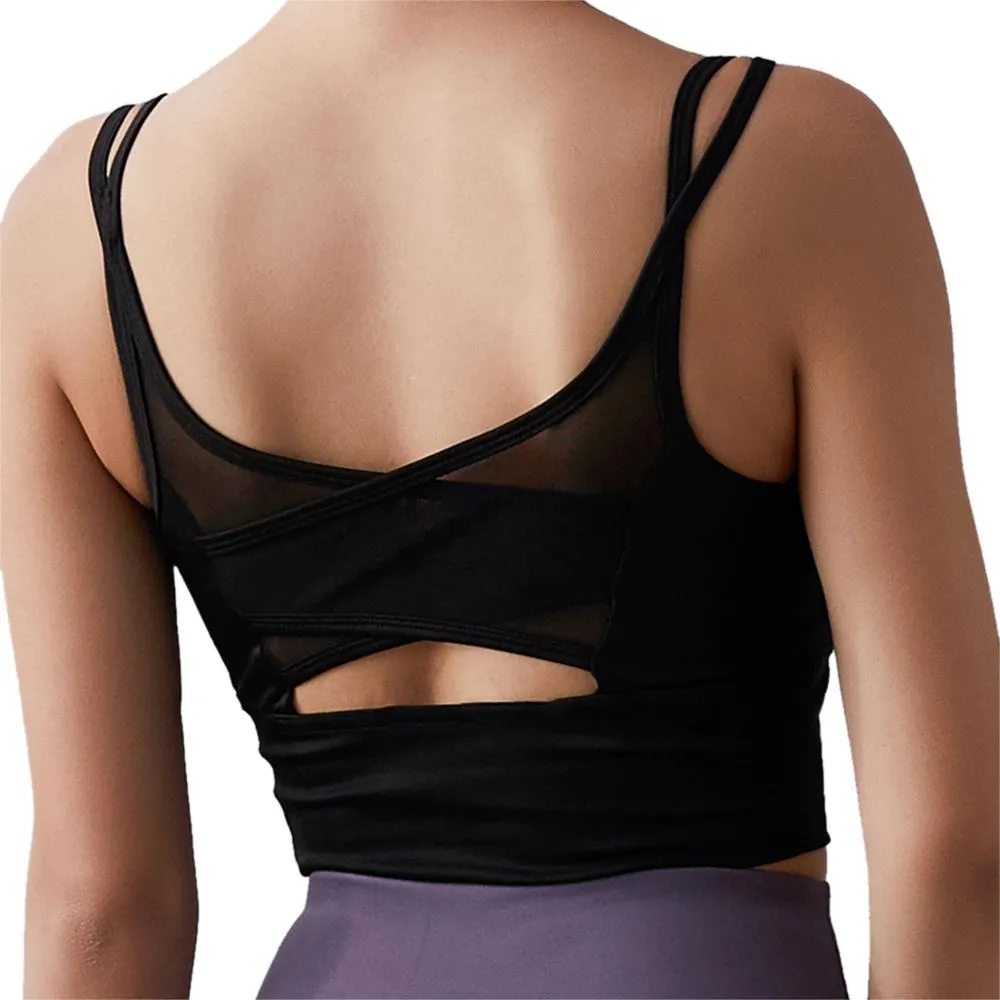 Sports Bra Gauze Design Thin Shoulder Strap Shockproof Cross Backless