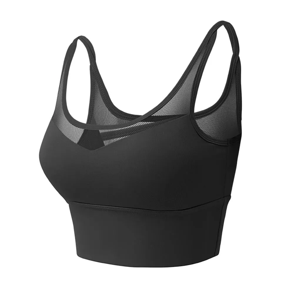 Sports Bra Gauze Design Thin Shoulder Strap Shockproof Cross Backless