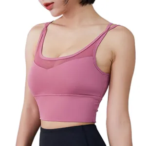 Sports Bra Gauze Design Thin Shoulder Strap Shockproof Cross Backless