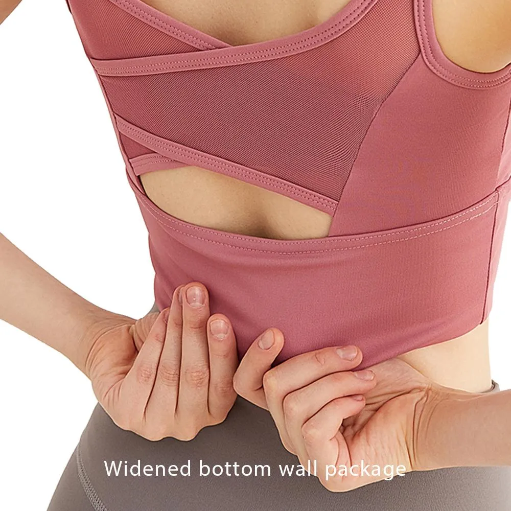 Sports Bra Gauze Design Thin Shoulder Strap Shockproof Cross Backless