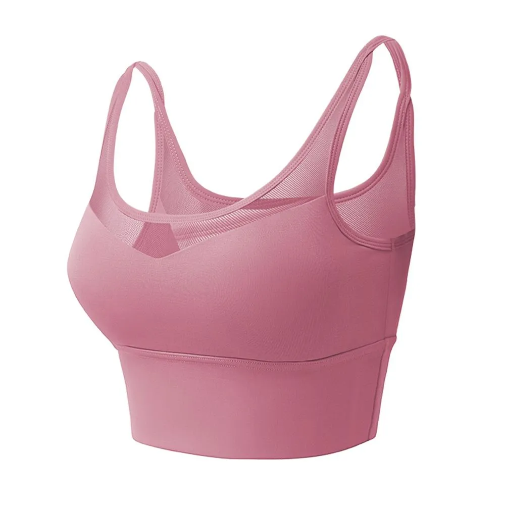 Sports Bra Gauze Design Thin Shoulder Strap Shockproof Cross Backless