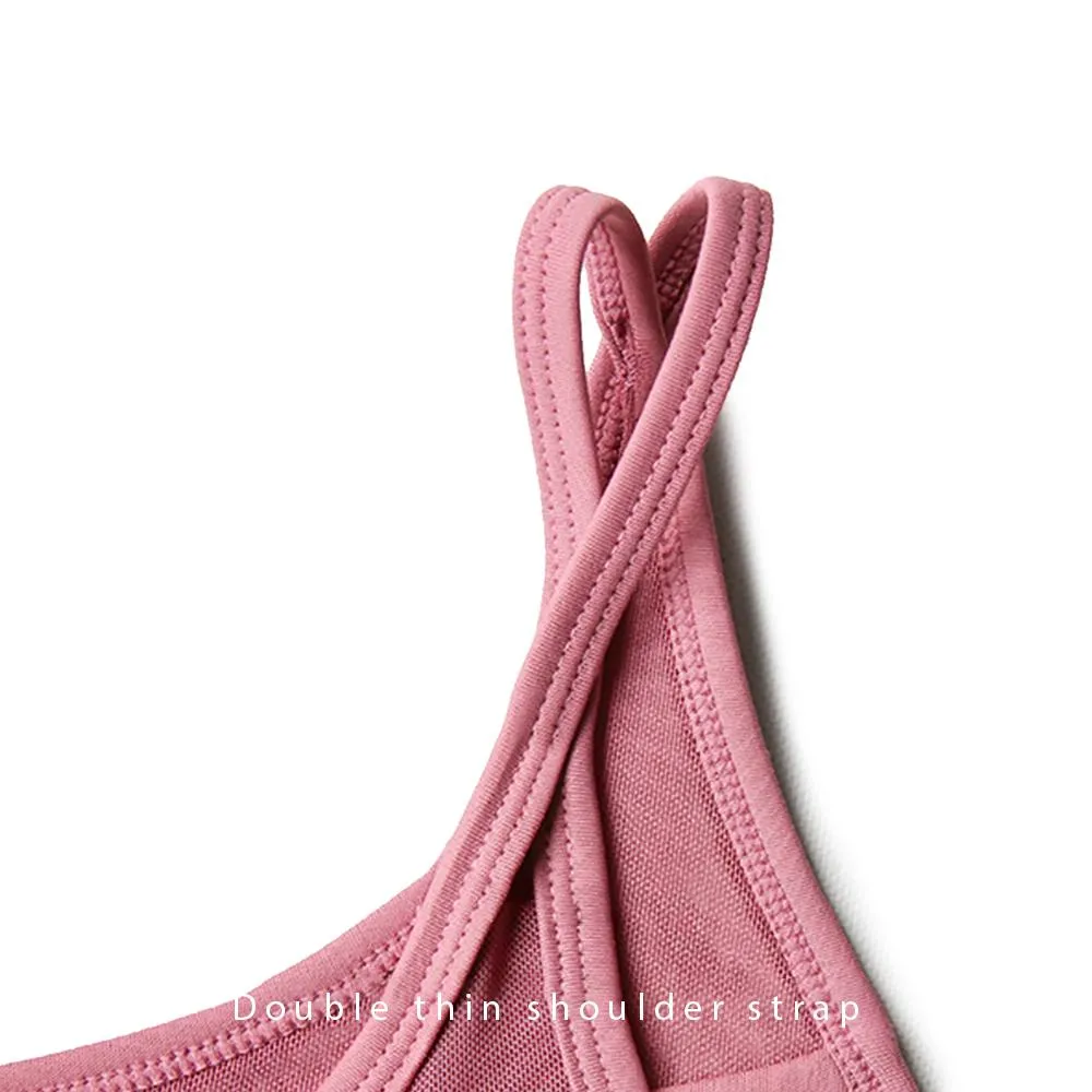 Sports Bra Gauze Design Thin Shoulder Strap Shockproof Cross Backless