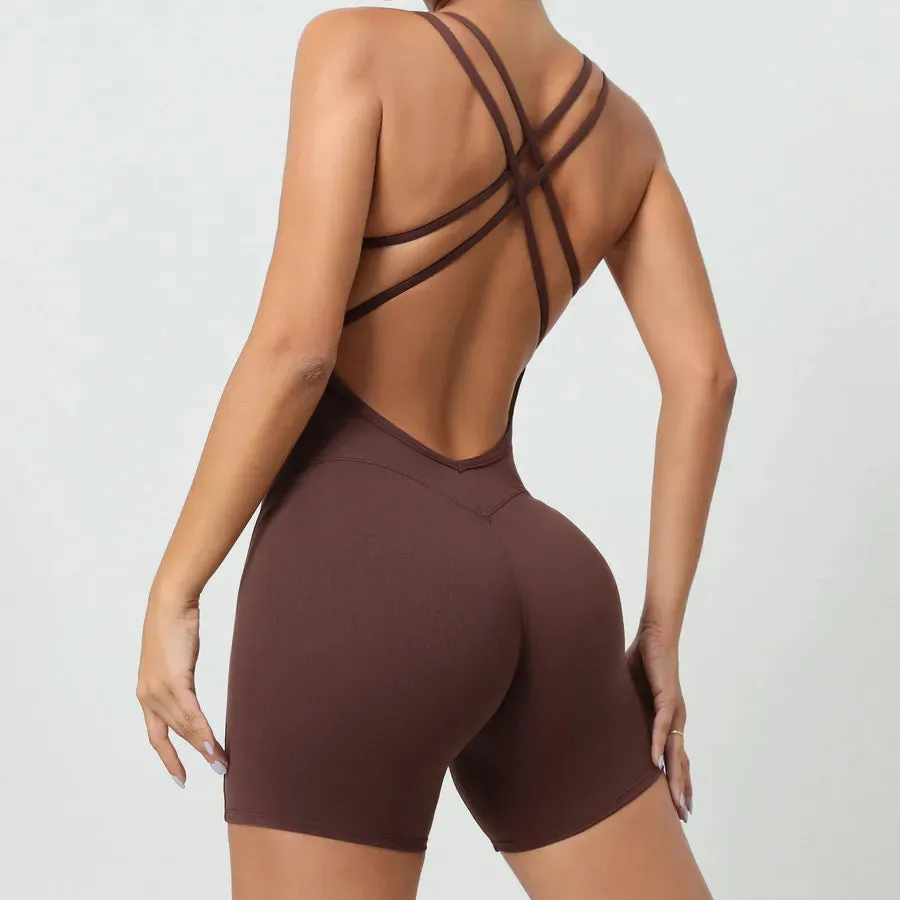 Sports cross Active Sets Nylon Cotton Blend Backless Rompers Activewear