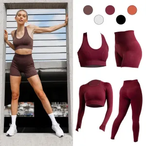 sports solid color nylon u neck tracksuit vest leggings
