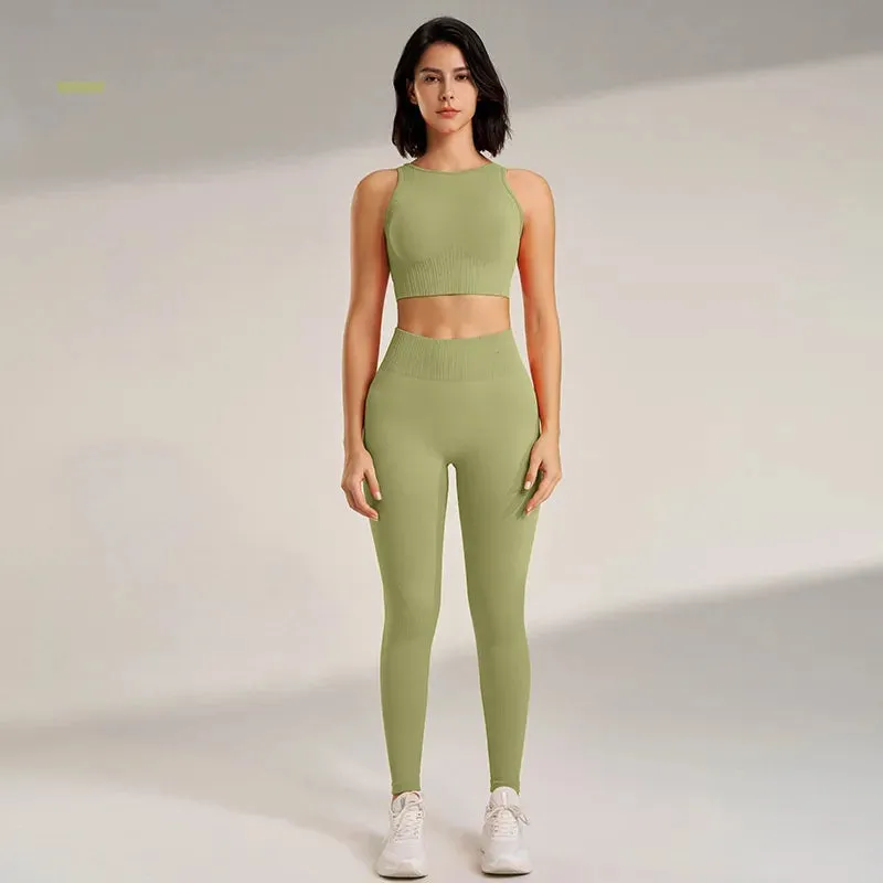 Sports Stripe Nylon Spandex Round Neck Tracksuit Vest Skinny Pants