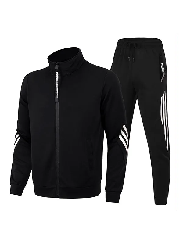 Stand Collar Three Stripes Sports Couple Long Sleeve Tracksuit Sets