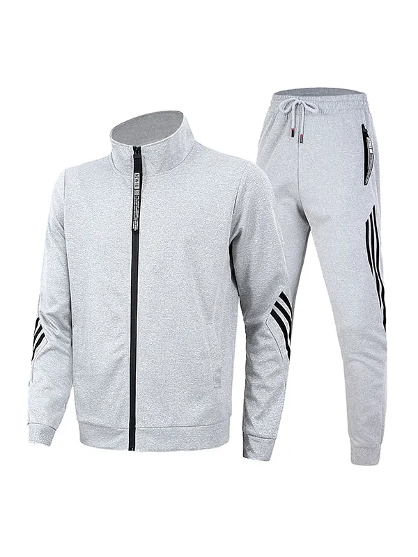Stand Collar Three Stripes Sports Couple Long Sleeve Tracksuit Sets