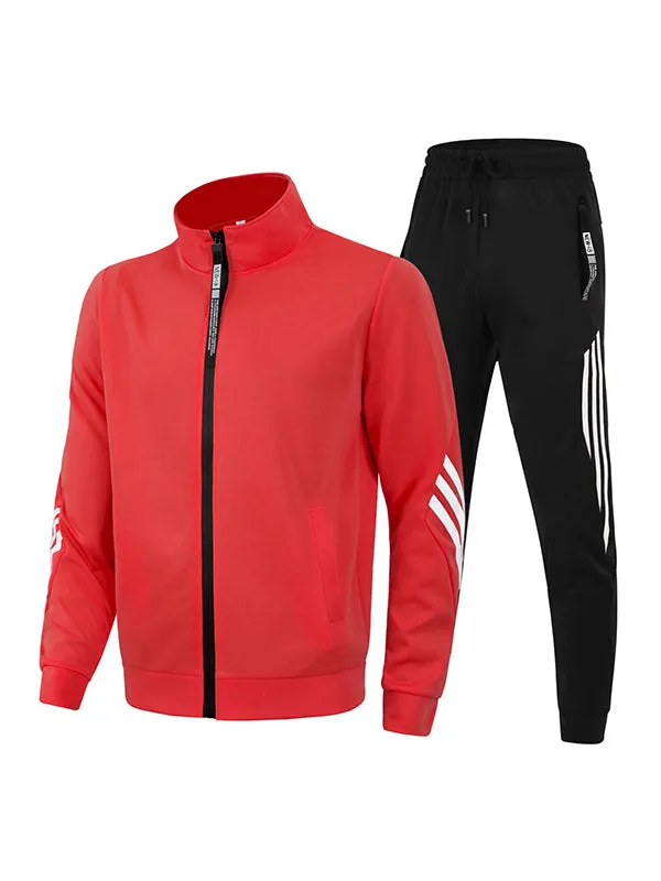 Stand Collar Three Stripes Sports Couple Long Sleeve Tracksuit Sets