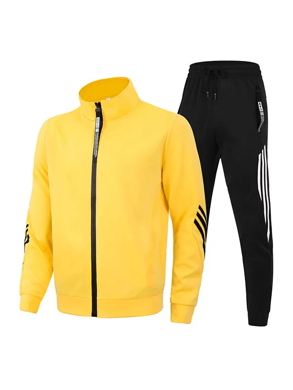 Stand Collar Three Stripes Sports Couple Long Sleeve Tracksuit Sets