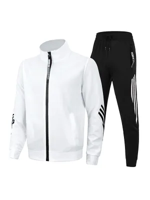 Stand Collar Three Stripes Sports Couple Long Sleeve Tracksuit Sets