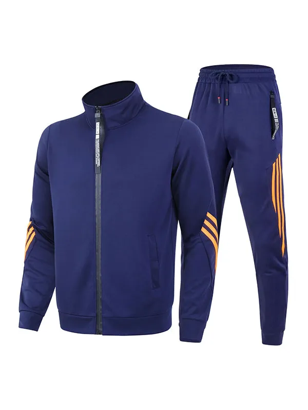 Stand Collar Three Stripes Sports Couple Long Sleeve Tracksuit Sets