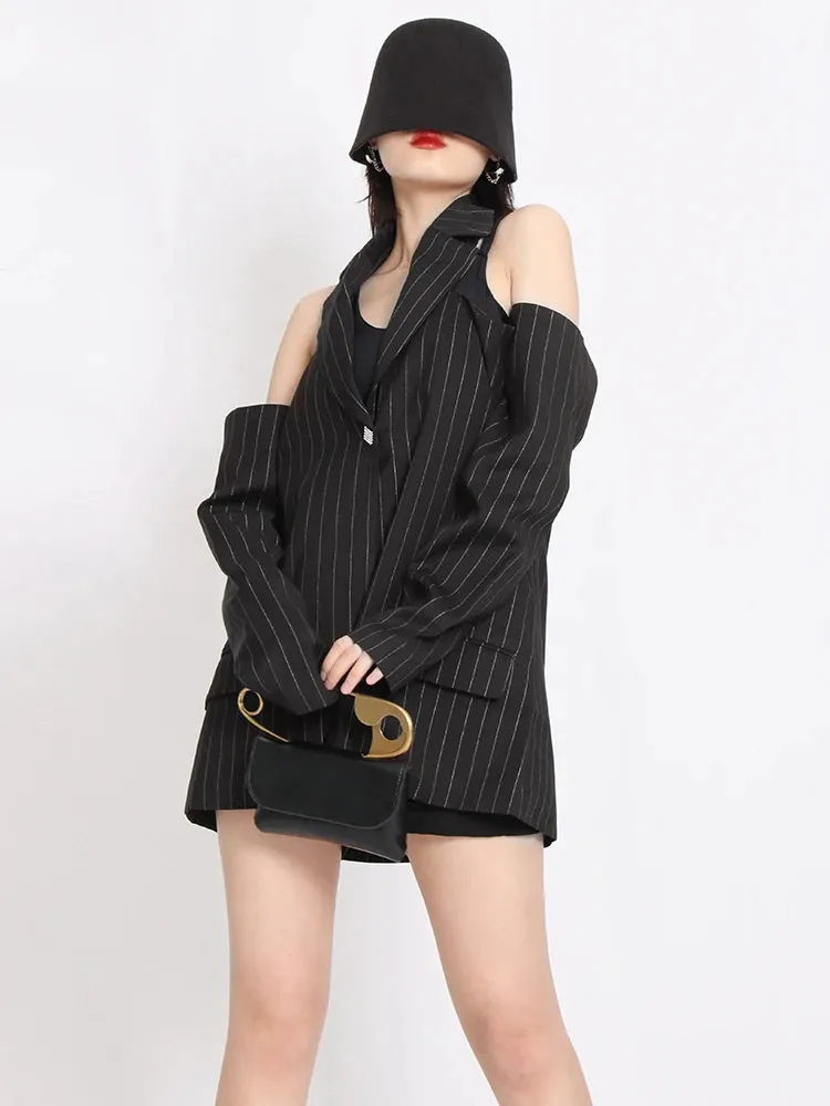 Striped Long Sleeve Backless Patchwork Chic Blazer