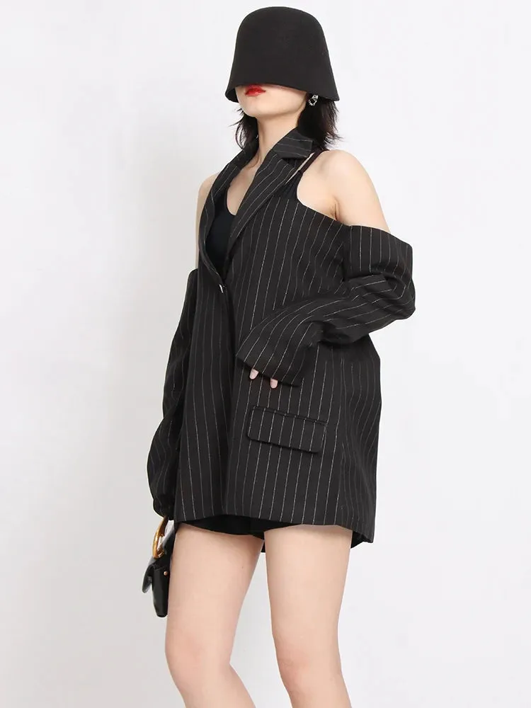Striped Long Sleeve Backless Patchwork Chic Blazer