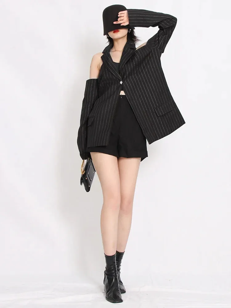 Striped Long Sleeve Backless Patchwork Chic Blazer