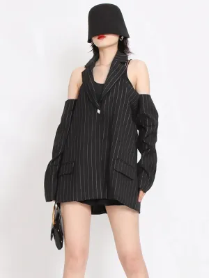 Striped Long Sleeve Backless Patchwork Chic Blazer