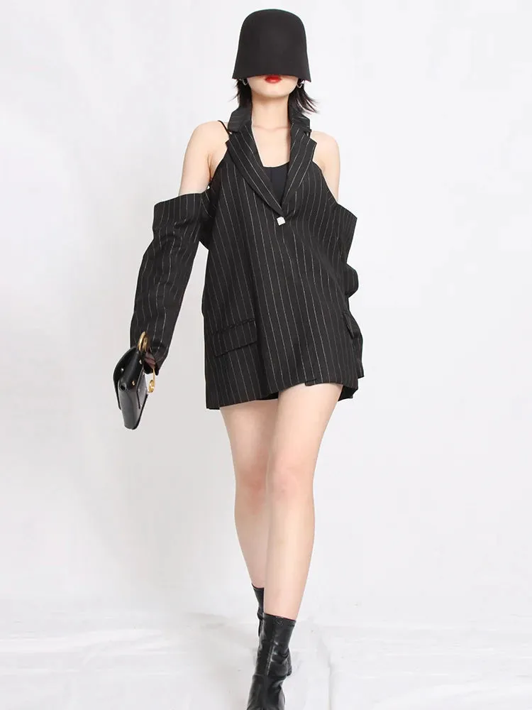 Striped Long Sleeve Backless Patchwork Chic Blazer