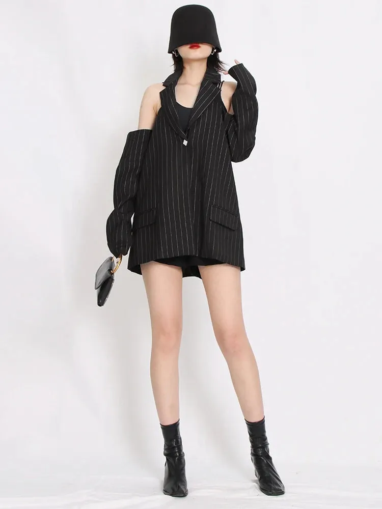 Striped Long Sleeve Backless Patchwork Chic Blazer