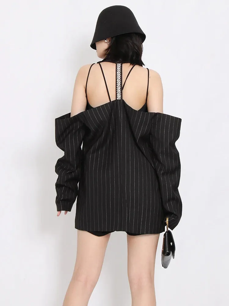 Striped Long Sleeve Backless Patchwork Chic Blazer